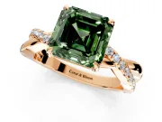 Crossover Engagement Ring Setting for Fancy Green Asscher Cut Center with Pave and Plain Strands and Prong Head in Rose Gold