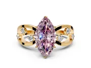 Solitaire Engagement Ring Setting for Fancy Pink Marquise Center with Criss-Cross Accent Band and Prong Head in Yellow Gold