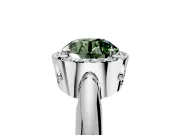 Halo Engagement Ring Setting for Fancy Green Round Cut Center with Tapered Plain Band and Prong Head in Sterling Silver