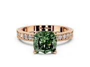 Milgrain Pave Engagement Ring Setting for Fancy Green Cushion Cut Center with Accent Band and Prong Head in Rose Gold