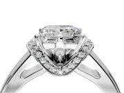 Solitaire Engagement Ring Setting for Princess Cut Center with Wide Band, Pave Collar and Prong Head in Sterling Silver