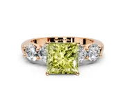 5 Stone Engagement Ring Setting for Fancy Yellow Princess Cut Center with Graduated Accents and Prong Head in Rose Gold