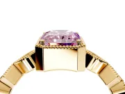 Milgrain Bezel Engagement Ring Setting for Fancy Pink Radiant Cut Center with Marquise Stations and Bezel Head in Yellow Gold