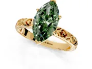 Solitaire Engagement Ring Setting for Fancy Green Marquise Center with XO Engraved Band and Prong Head in Yellow Gold