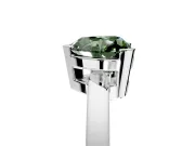 Solitaire Engagement Ring Setting for Fancy Green Heart-Shaped Center with Plain Band and Flat Tab Prong Head in Platinum