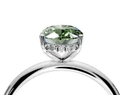 Hidden Halo Engagement Ring Setting for Fancy Green Oval Center with Thin Round-Wire Band and Prong Head in Sterling Silver