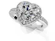 Halo Engagement Ring Setting for Heart-Shaped Center with Metal-Rimmed Halo, Pave Band and Prong Head in Sterling Silver