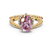 Halo Engagement Ring Setting for Fancy Pink Pear-Shaped Center with Rope Twist Split Shank and Prong Head in Yellow Gold