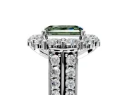 Large Accent Halo Engagement Ring Setting for Fancy Green Emerald Cut Center with Pave Split Shank and Prong Head in Platinum