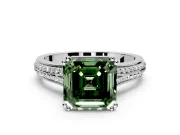 Solitaire Engagement Ring Setting for Fancy Green Asscher Cut Center with Pave Rail Split Shank and Prong Head in Platinum