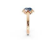Floral Frame Engagement Ring Setting for Fancy Blue Round Cut Center with Accent Clusters and Prong Head in Rose Gold