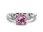 Solitaire Engagement Ring Setting for Fancy Pink Cushion Cut Center with Twisted Pave Band and Prong Head in Platinum