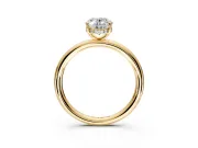 Hidden Halo Engagement Ring Setting for Oval Center with Thin Rounded Band and Prong Head in Yellow Gold