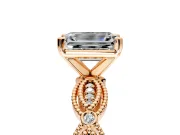 Solitaire Engagement Ring Setting for Emerald Cut Center with Marquise Panel Band and Prong Head in Rose Gold