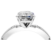 Solitaire Engagement Ring Setting for Radiant Cut Center with Milgrain-Edged Pave Band and Prong Head in Platinum