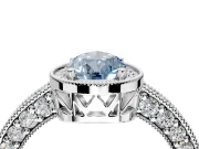 Milgrain Halo Engagement Ring Setting for Fancy Blue Pear-Shaped Center with Wide Pave Band and Prong Head in White Gold