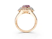 Halo Engagement Ring Setting for Fancy Pink Heart-Shaped Center with Two-Strand Split Shank and Prong Head in Rose Gold