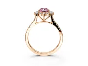 Halo Engagement Ring Setting for Fancy Pink Radiant Cut Center with Single-Row Pave, Open Basket and Prong Head in Rose Gold
