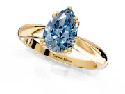 Solitaire Engagement Ring Setting for Fancy Blue Pear-Shaped Center with Reverse Tapered Band and Prong Head in Yellow Gold