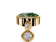 Vintage Station Engagement Ring Setting for Fancy Green Oval Center with Accents and Prong Head in Yellow Gold