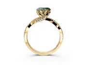 Solitaire Engagement Ring Setting for Fancy Green Heart-Shaped Center with Narrow Twist Pave Band and Prong Head in Yellow Gold