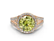 Halo Engagement Ring Setting for Fancy Yellow Round Cut Center with Narrow Pave Split Shank and Prong Head in Rose Gold