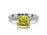 Open Basket Engagement Ring Setting for Fancy Yellow Asscher Cut Center with Pave Band and Prong Head in Sterling Silver