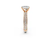 Solitaire Engagement Ring Setting for Radiant Cut Center with Domed Multi-Row Pave Band and Prong Head in Rose Gold