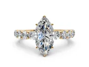 Shared-Prong Engagement Ring Setting for Marquise Center with Graduated Accents and Prong Head in Yellow Gold