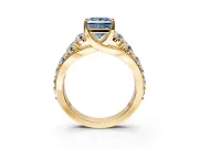 Solitaire Engagement Ring Setting for Fancy Blue Princess Cut Center with Graduated Shared Prongs and Prong Head in Yellow Gold