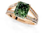Split Shank Engagement Ring Setting for Fancy Green Radiant Cut Center with Pave Split Shank and Prong Head in Rose Gold