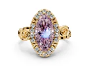 Halo Engagement Ring Setting for Fancy Pink Marquise Center with Open Scroll Shoulders and Prong Head in Yellow Gold