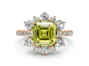 Floral Halo Engagement Ring Setting for Fancy Yellow Asscher Cut Center with Pave Accents and Prong Head in Rose Gold