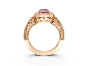 Milgrain Halo Engagement Ring Setting for Fancy Pink Radiant Cut Center with Pave Band and Prong Head in Rose Gold