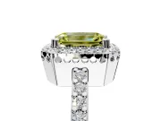 Halo Engagement Ring Setting for Fancy Yellow Emerald Cut Center with Inner Milgrain Border and Prong Head in Platinum