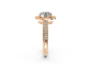Milgrain Halo Engagement Ring Setting for Round Cut Center with Three-Sided Pave Band and Prong Head in Rose Gold