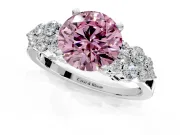 Cluster Engagement Ring Setting for Fancy Pink Round Cut Center with 2-Row Shoulder Clusters and Prong Head in Sterling Silver