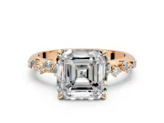 Cluster Engagement Ring Setting for Asscher Cut Center with Round Cut Accent Band and Prong Head in Rose Gold