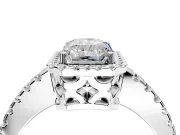 Accent Halo Engagement Ring Setting for Radiant Cut Center with Full-Length Pave Band and Prong Head in Platinum