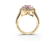 Large Accent Halo Engagement Ring Setting for Fancy Pink Asscher Cut Center with Pave Split Shank and Prong Head in Yellow Gold
