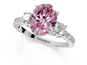 3 Stone Engagement Ring Setting for Fancy Pink Oval Center with Round Cut Side Accents and Prong Head in Sterling Silver
