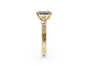 Solitaire Engagement Ring Setting for Emerald Cut Center with Trailing Leaf Accent Band and Prong Head in Yellow Gold