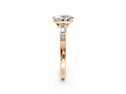 Bar-Set Engagement Ring Setting for Oval Center with Tapered Baguette Accents and Prong Head in Rose Gold