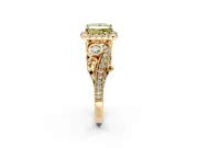 Bypass Halo Engagement Ring Setting for Fancy Yellow Princess Cut Center with Bezel Accents, Milgrain and Prong Head in Yellow Gold
