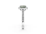 Milgrain Floral Halo Engagement Ring Setting for Fancy Green Princess Cut Center with Pave Band and Prong Head in Platinum