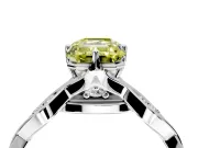 Solitaire Engagement Ring Setting for Fancy Yellow Emerald Cut Center with Accented Twist Band and Leaf Prong Head in Platinum