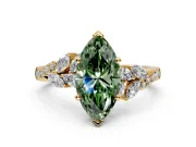 Solitaire Engagement Ring Setting for Fancy Green Marquise Center with Marquise Accent Twist Band and Prong Head in Yellow Gold