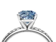 Solitaire Engagement Ring Setting for Fancy Blue Cushion Cut Center with Milgrain X Pattern Band and Prong Head in Platinum