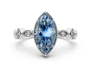 Milgrain Bezel Engagement Ring Setting for Fancy Blue Marquise Center with Marquise Stations and Bezel Head in Platinum