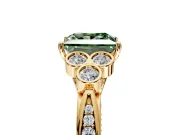 Cluster Engagement Ring Setting for Fancy Green Princess Cut Center with Bezel Accent Clusters and Prong Head in Yellow Gold